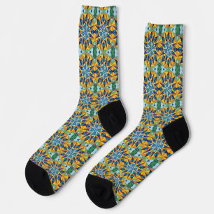 Blau-gelbes fraktales geometrisches Muster Socken