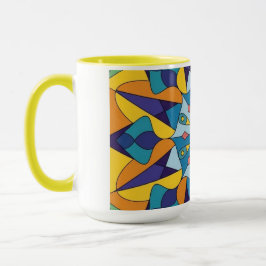 Blau-gelbes fraktales geometrisches Muster Tasse