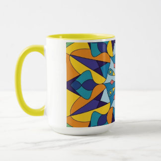 Blau-gelbes fraktales geometrisches Muster Tasse