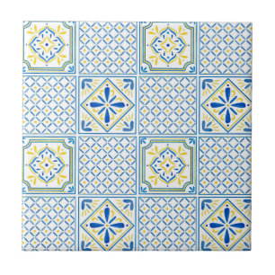 Blau-gelbes mediterranes Fliesenmuster Fliese