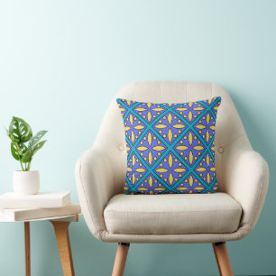 Blau-gelbes modernes Fliesendesign Kissen