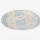 Blau-gelbes Patchwork-Muster Süße Babyparty Pappteller (Schrägansicht)