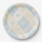 Blau-gelbes Patchwork-Muster Süße Babyparty Pappteller (Vorderseite)