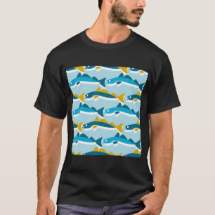 Blau Gelbes Sardinenmuster T-Shirt