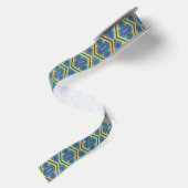 Blau-gelbes Satinband mit Muster (Rückseite)
