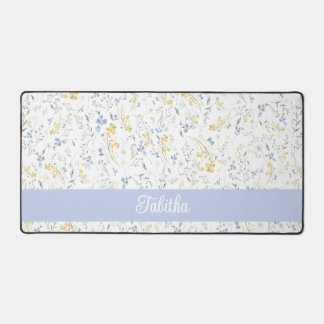 Blau Gelbes Wildblumenmuster Benutzerdefinierter N Schreibtischunterlage