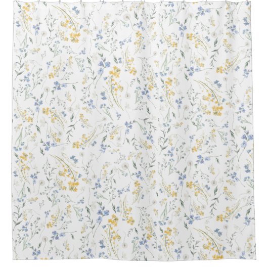 Blau Gelbes Wildblumenmuster Duschvorhang (Vorderseite)