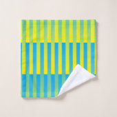 Blau-Gelbgrün gestreiftes Muster Badhandtuch Set (Waschlappen)