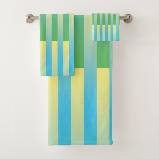 Blau-Gelbgrün gestreiftes Muster Badhandtuch Set (Insitu)