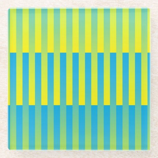 Blau-Gelbgrün gestreiftes Muster Glasuntersetzer (Vorderseite)