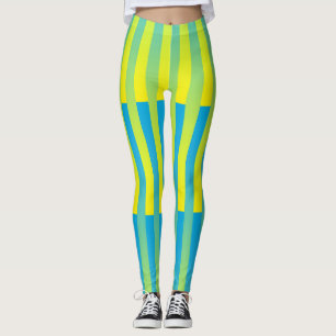 Blau-Gelbgrün gestreiftes Muster Leggings