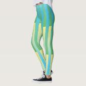 Blau-Gelbgrün gestreiftes Muster Leggings (Links)