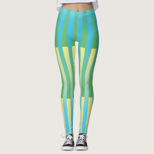 Blau-Gelbgrün gestreiftes Muster Leggings