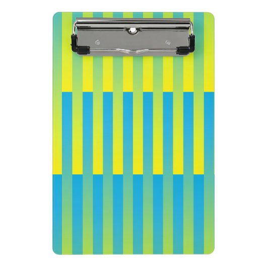 Blau-Gelbgrün gestreiftes Muster Mini Klemmbrett (Vorderseite)