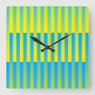 Blau-Gelbgrün gestreiftes Muster Quadratische Wanduhr
