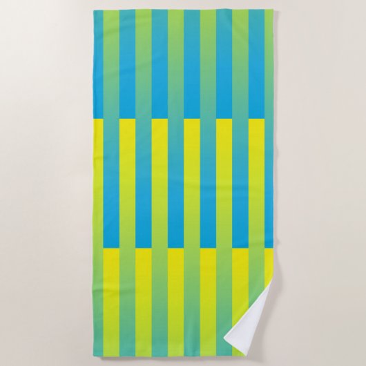 Blau-Gelbgrün gestreiftes Muster Strandtuch (Vorderseite)