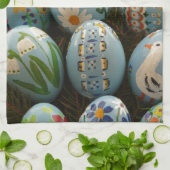 Blau gemalte Ostereier Geschirrtuch (Gefaltet)