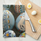 Blau gemalte Ostereier Geschirrtuch (Viertel Falte)