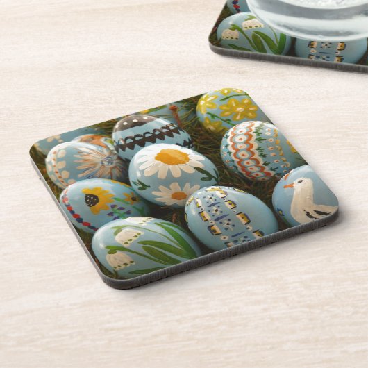 Blau gemalte Ostereier Untersetzer (Linke Seite)