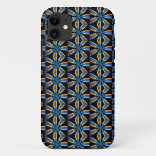 blau geometrisch auf schwarzer Hülle (Rückseite)