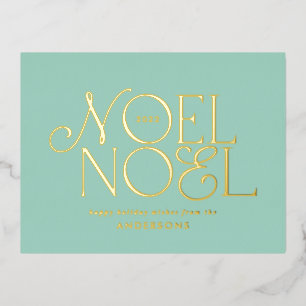 blau geometrisch Noel Schrift elegant modern Folien Feiertagspostkarte
