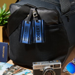 Blau-geometrische Maskuledesign in Schwarz & Metal Gepäckanhänger