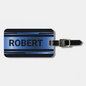 Blau-geometrische Maskuledesign in Schwarz & Metal Gepäckanhänger (Vorderseite horizontal)