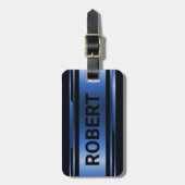 Blau-geometrische Maskuledesign in Schwarz & Metal Gepäckanhänger (Vorderseite vertikal)