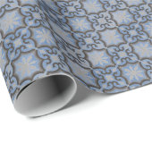 Blau-geometrisches marokkanisches Muster Geschenkpapier (Rolleneckpunkt)