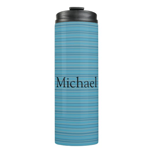 Blau gestreift monochrom thermosbecher (Vorderseite)