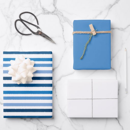 Blau gestreift weiß geschenkpapier set (Vorderseite)