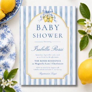 Blau gestreifte Amalfi-Küsten-Zitrone Baby Shower Einladung