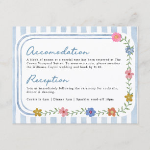 Blau gestreifte Floral-Details Hochzeitskarte