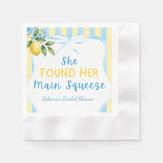 Blau gestreifte Floral Main Squeeze Hochzeitsdusch Serviette (Vorderseite)