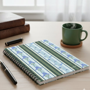 Blau gestreifter Blumenmuster-Archiv personalisier Notizblock