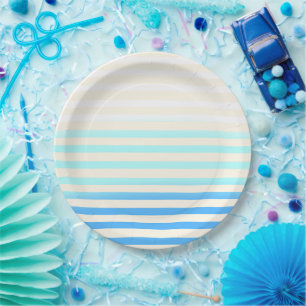 Blau gestreifter Ombre Pappteller