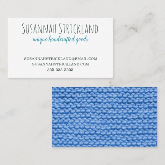 Blau gestrickt zurück Handcrafted Visitenkarte (Vorne/Hinten)