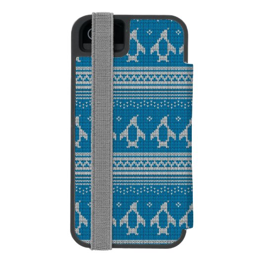 Blau gestrickter Hintergrund Incipio iPhone Geldbeutel-Hülle (Folio Rückseite)