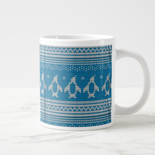Blau gestrickter Hintergrund Jumbo-Tasse (Rechts)