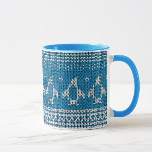 Blau gestrickter Hintergrund Tasse (Rechts)