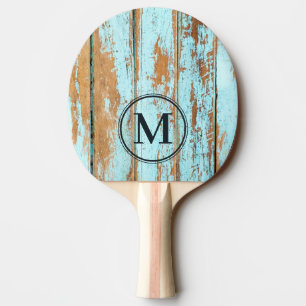 Blau gewaschenes Holz Monogramm Tischtennis Schläger