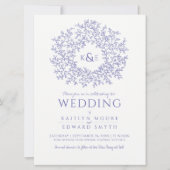 Blau gezeichnet Blatt Kranz Mono Art Hochzeitszita Einladung (Vorderseite)