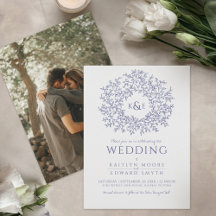 Blau gezeichnet Blatt Kranz Mono Art Hochzeitszita