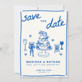 Blau Gezeichnet zusammen Hochzeit mit Foto Save The Date (Vorderseite)