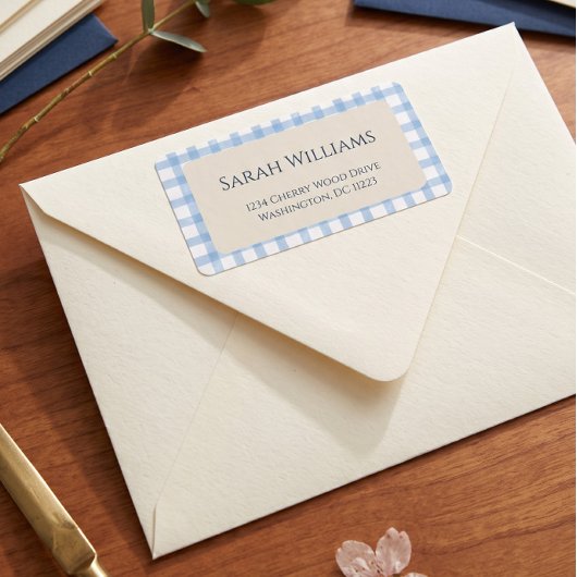 Blau Gingham Adressaufkleber