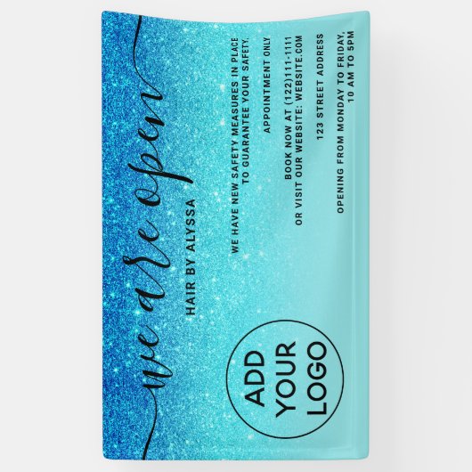 Blau Glitzer Ober Logo rot Rosa Wir sind offen Banner (Vertikal)