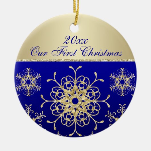 Blau, Gold1. Weihnachtsandenken-Verzierung Keramik Ornament (Vorne)