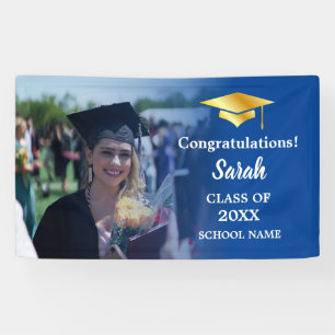 Blau   Gold Abschluss Custom Foto Class of 2025 Banner