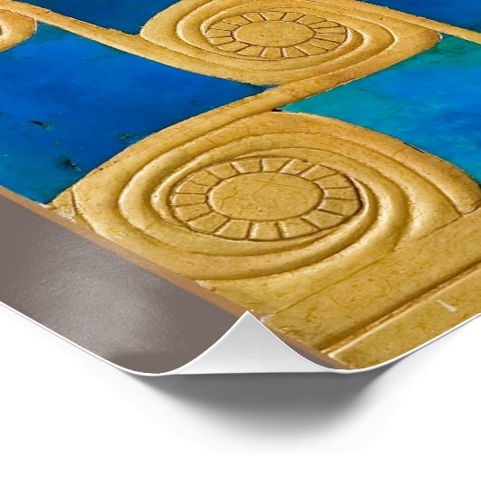 Blau & Gold Antique Ägypten Geometrisches Glossy P Poster (Ecke)