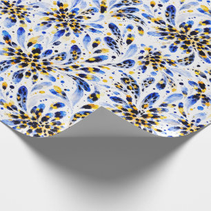 Blau & Gold Blumen-Aquarell-Verpackungspapier – El Geschenkpapier